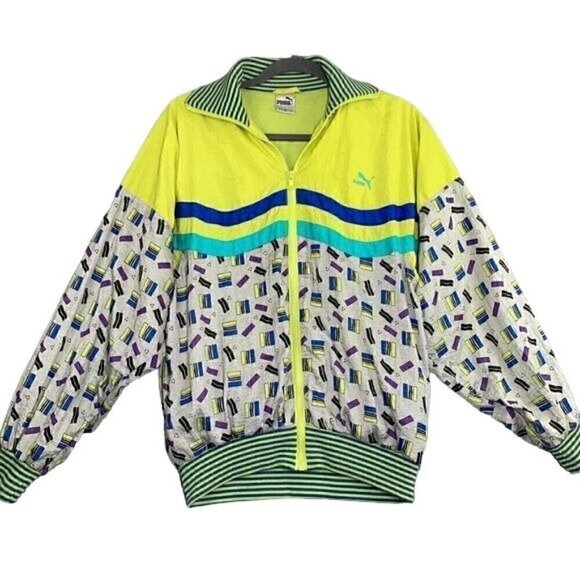 Vintage Puma Europe 80’s Neon Shell Suit Zip Up Jacket-Size 3/Sm, Cotton/Poly - Picture 1 of 8